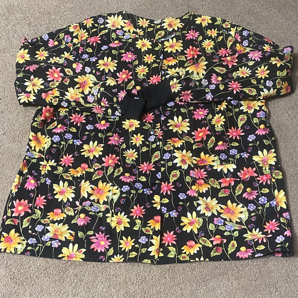 Floral Print Thick Cotton Long Sleeve Shirt with Ladybugs Pockets Fall